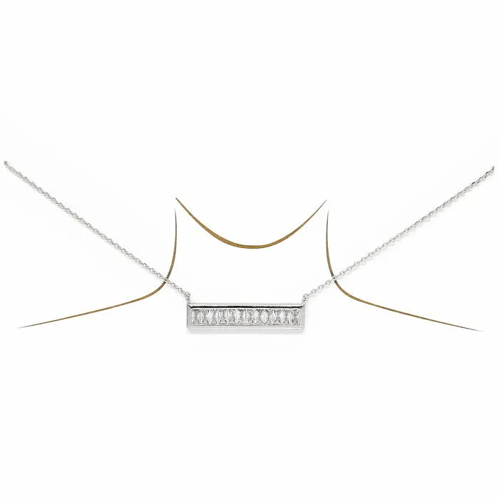 CZ Emerald Cut Stone Pave Bar Gold Dipped Short Chain Necklace