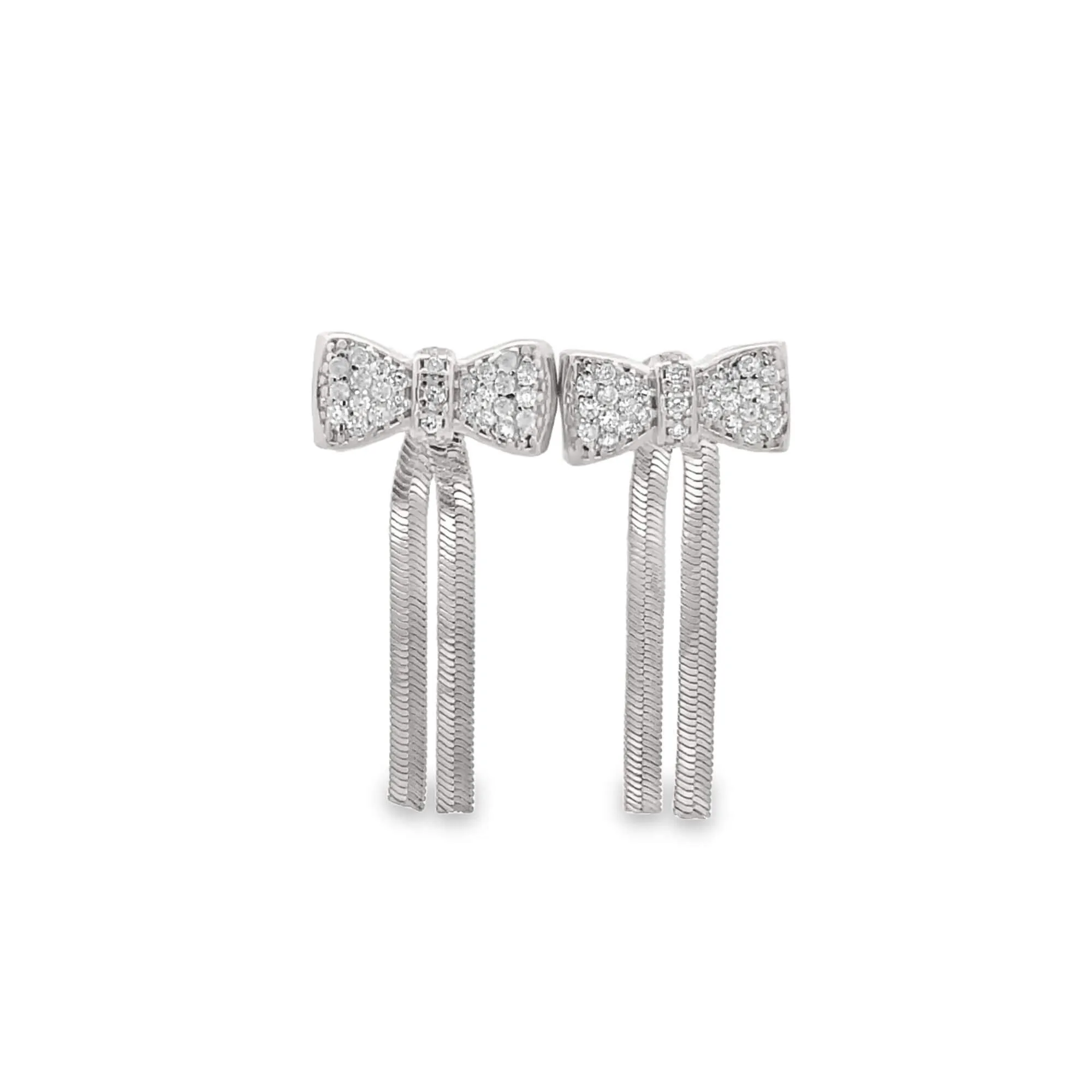 CZ Paved Herringbone Bowtie Stud Earrings (L293A)
