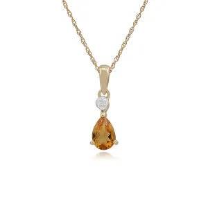 Damen 375 Gold 9 Karat Gelbgold Birne Citrin & Brillant Anhänger Halskette Orange 45cm