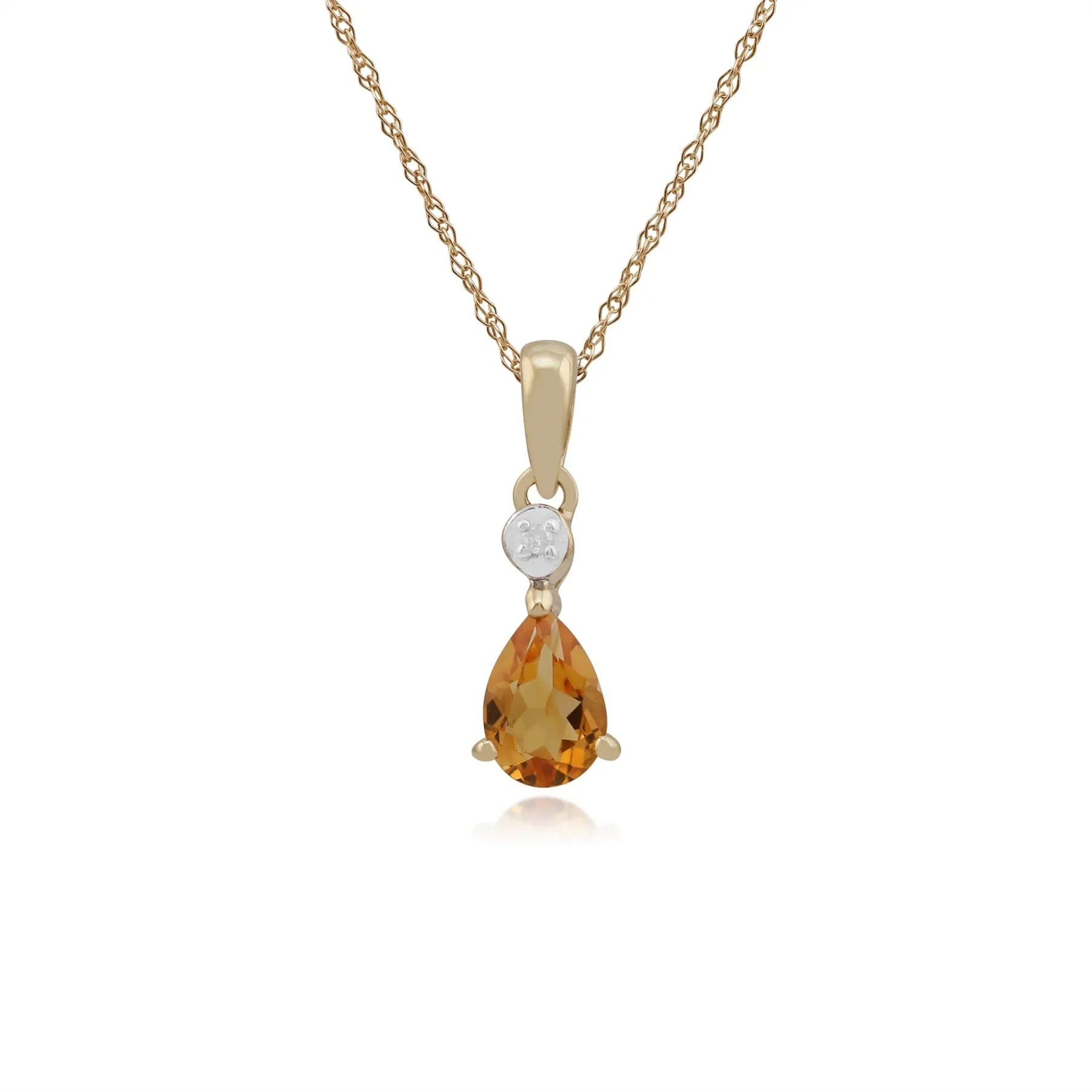 Damen 375 Gold 9 Karat Gelbgold Birne Citrin & Brillant Anhänger Halskette Orange 45cm