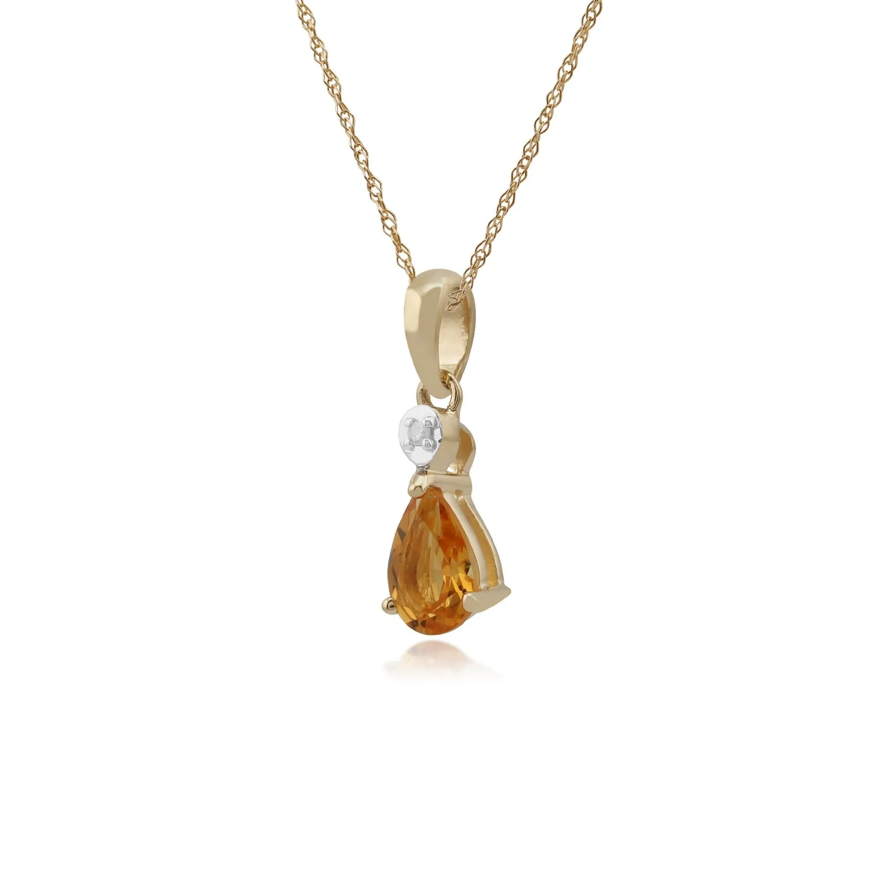 Damen 375 Gold 9 Karat Gelbgold Birne Citrin & Brillant Anhänger Halskette Orange 45cm