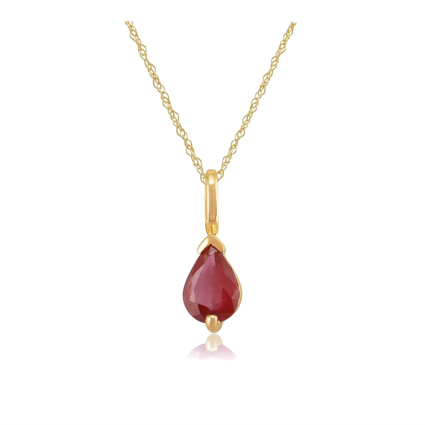 Damen 375 Gold 9 Karat Gelbgold Birne Rubin Klassisch Klaue Satz Anhänger Halskette Rot 45cm
