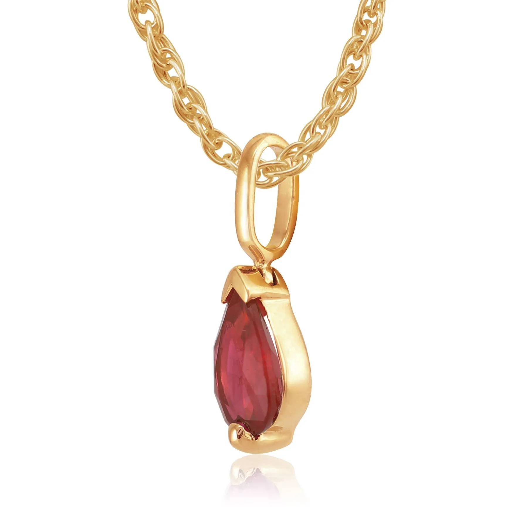 Damen 375 Gold 9 Karat Gelbgold Birne Rubin Klassisch Klaue Satz Anhänger Halskette Rot 45cm