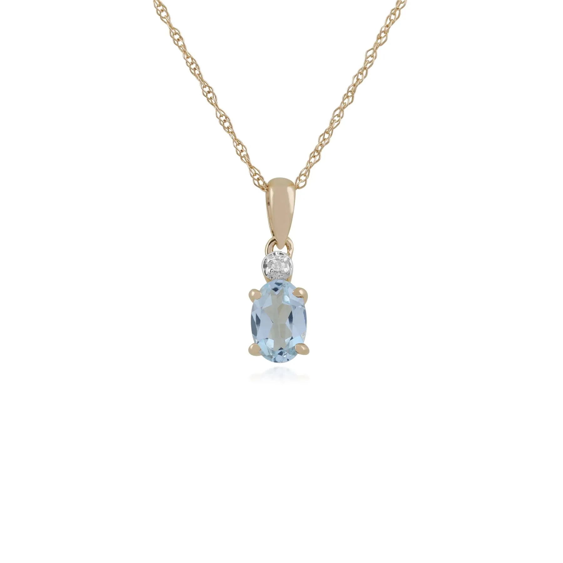 Damen 375 Gold 9 Karat Gelbgold Oval Aquamarin Klaue Satz Anhänger Halskette Blau mit Diamant Akzent 45cm