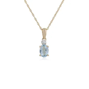 Damen 375 Gold 9 Karat Gelbgold Oval Aquamarin Klaue Satz Anhänger Halskette Blau mit Diamant Akzent 45cm