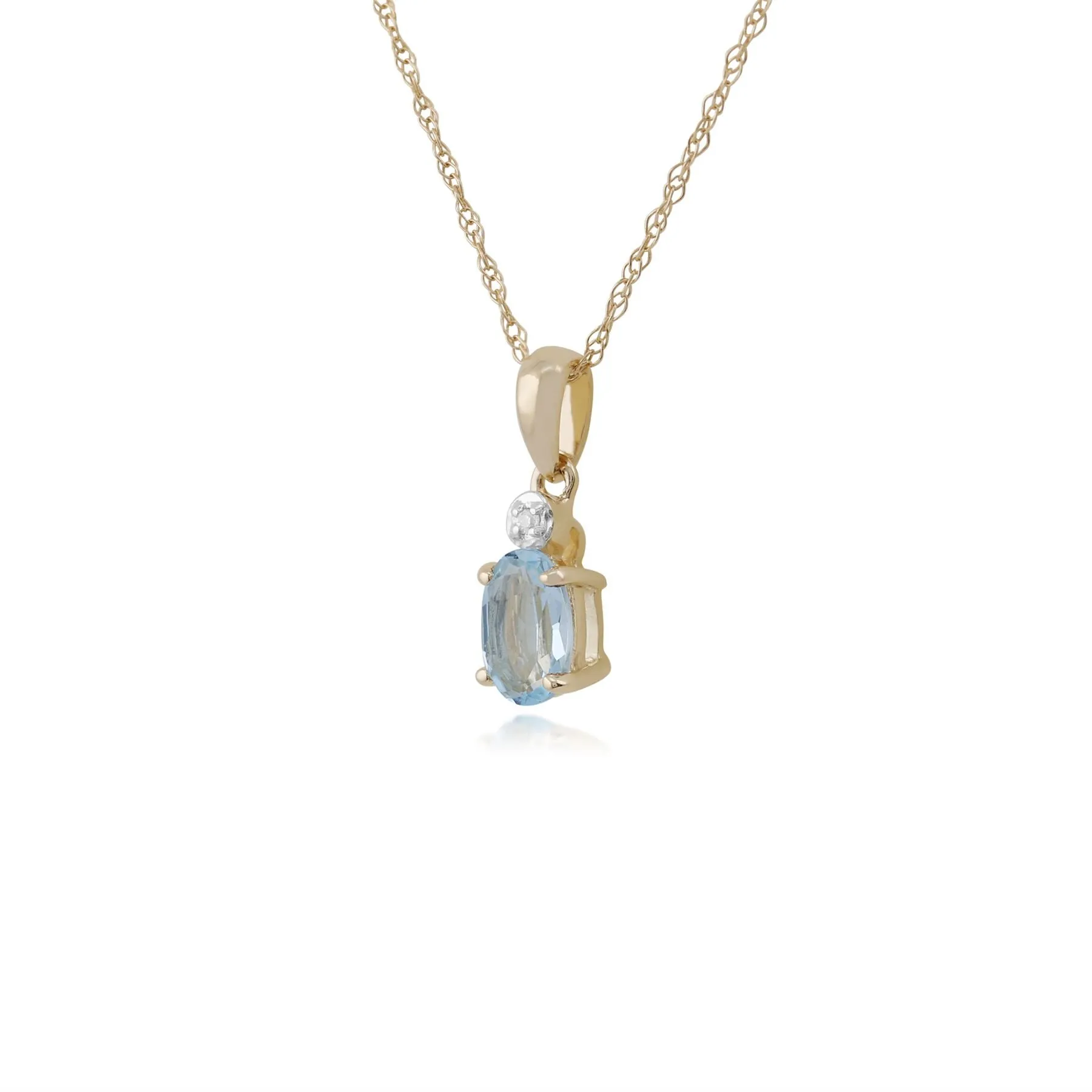 Damen 375 Gold 9 Karat Gelbgold Oval Aquamarin Klaue Satz Anhänger Halskette Blau mit Diamant Akzent 45cm