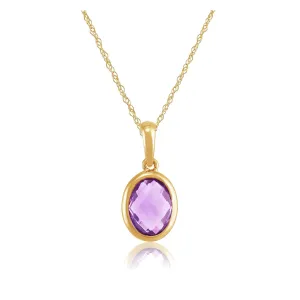 Damen 375 Gold 9ct Gelbgold Amethyst Oval Classic Blende Anhänger Set Lila 45cm