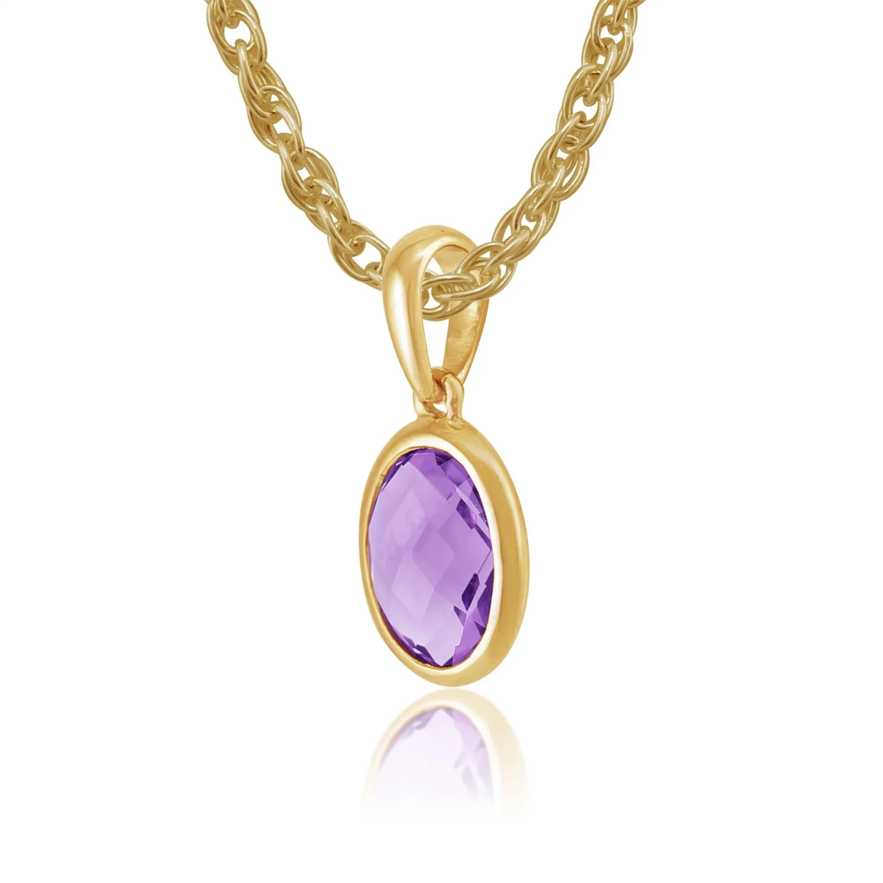 Damen 375 Gold 9ct Gelbgold Amethyst Oval Classic Blende Anhänger Set Lila 45cm