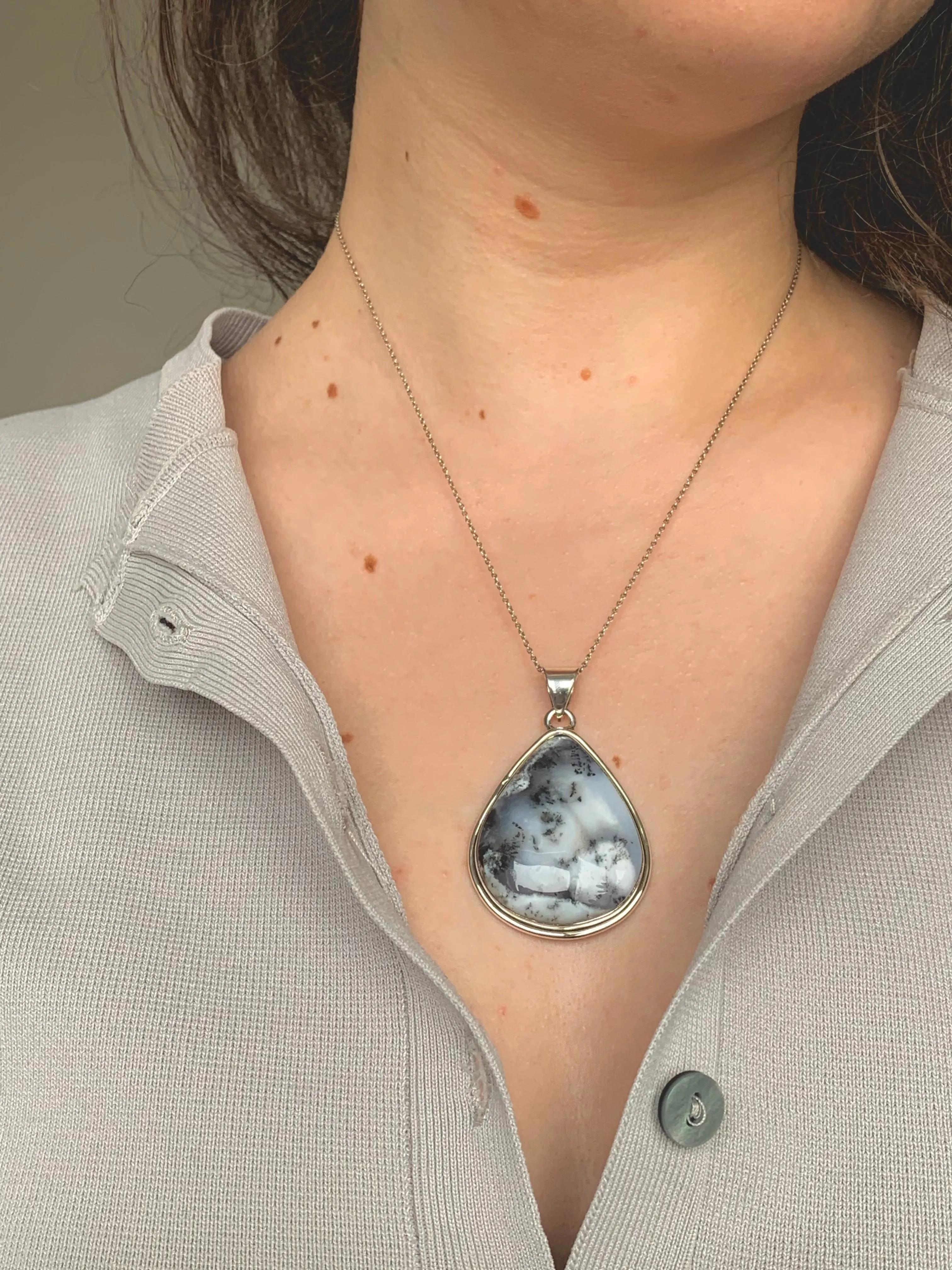 Dendritic Agate Brea Pendant - Chunky Teardrop