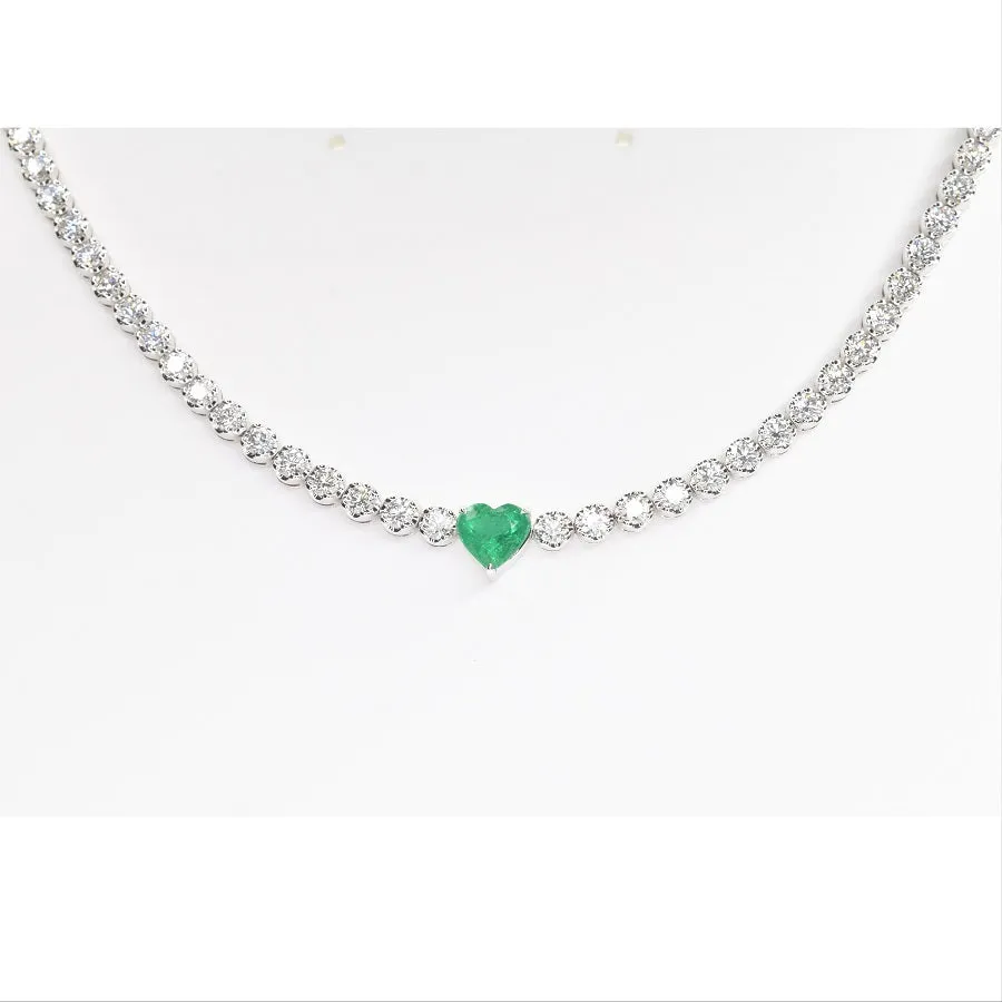 Diamond Choker with a Heart Emerald