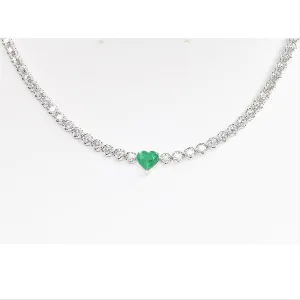 Diamond Choker with a Heart Emerald