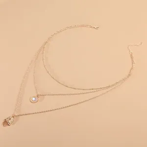 Elegant Graceful Gem Palm Twin Necklace Clavicle Chain