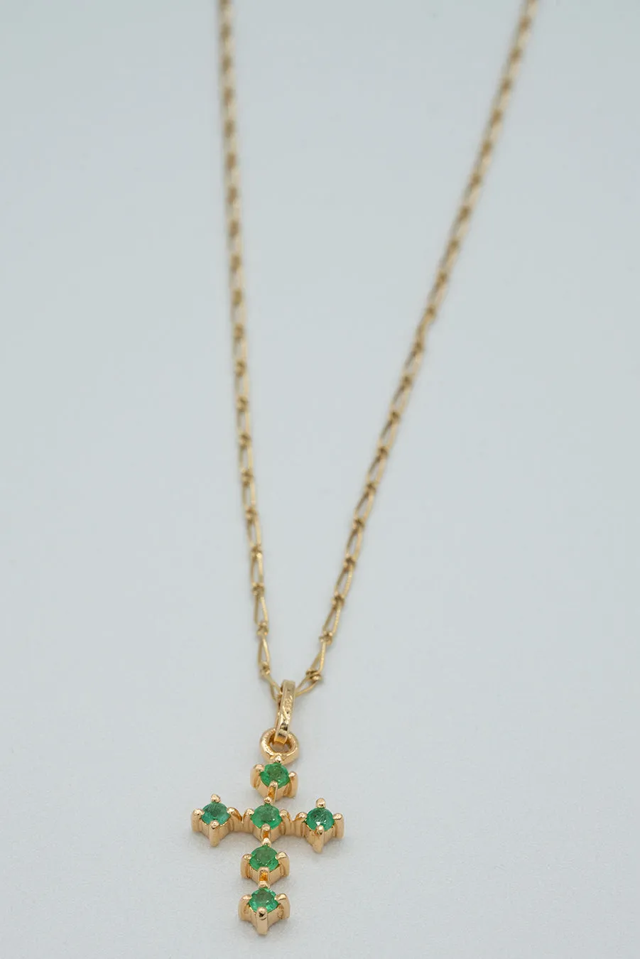 Emerald, 18-karat gold, Colombian emerald cross pendant necklace