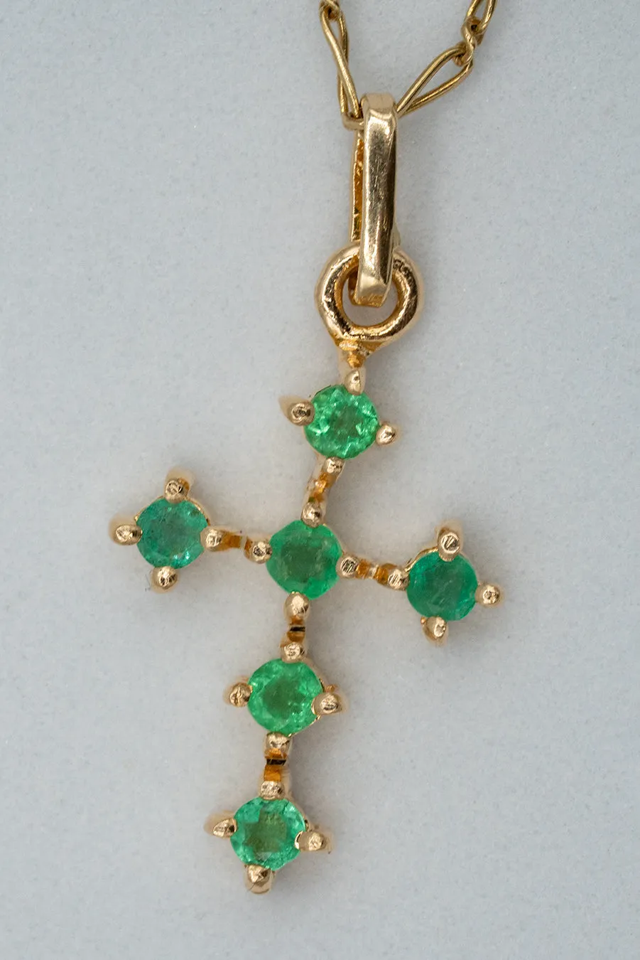 Emerald, 18-karat gold, Colombian emerald cross pendant necklace