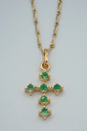 Emerald, 18-karat gold, Colombian emerald cross pendant necklace