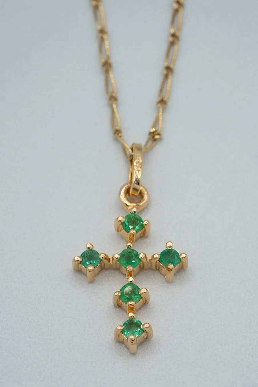 Emerald, 18-karat gold, Colombian emerald cross pendant necklace