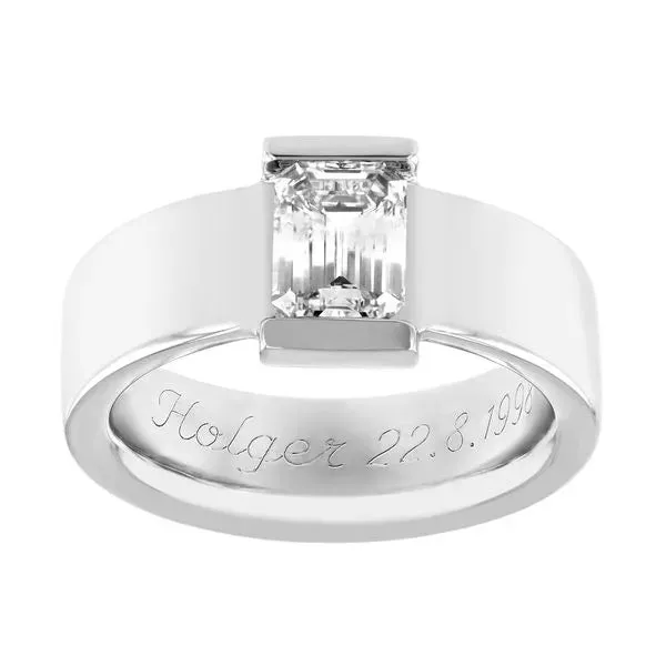 Emerald cut diamond with wide comfort band