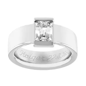 Emerald cut diamond with wide comfort band