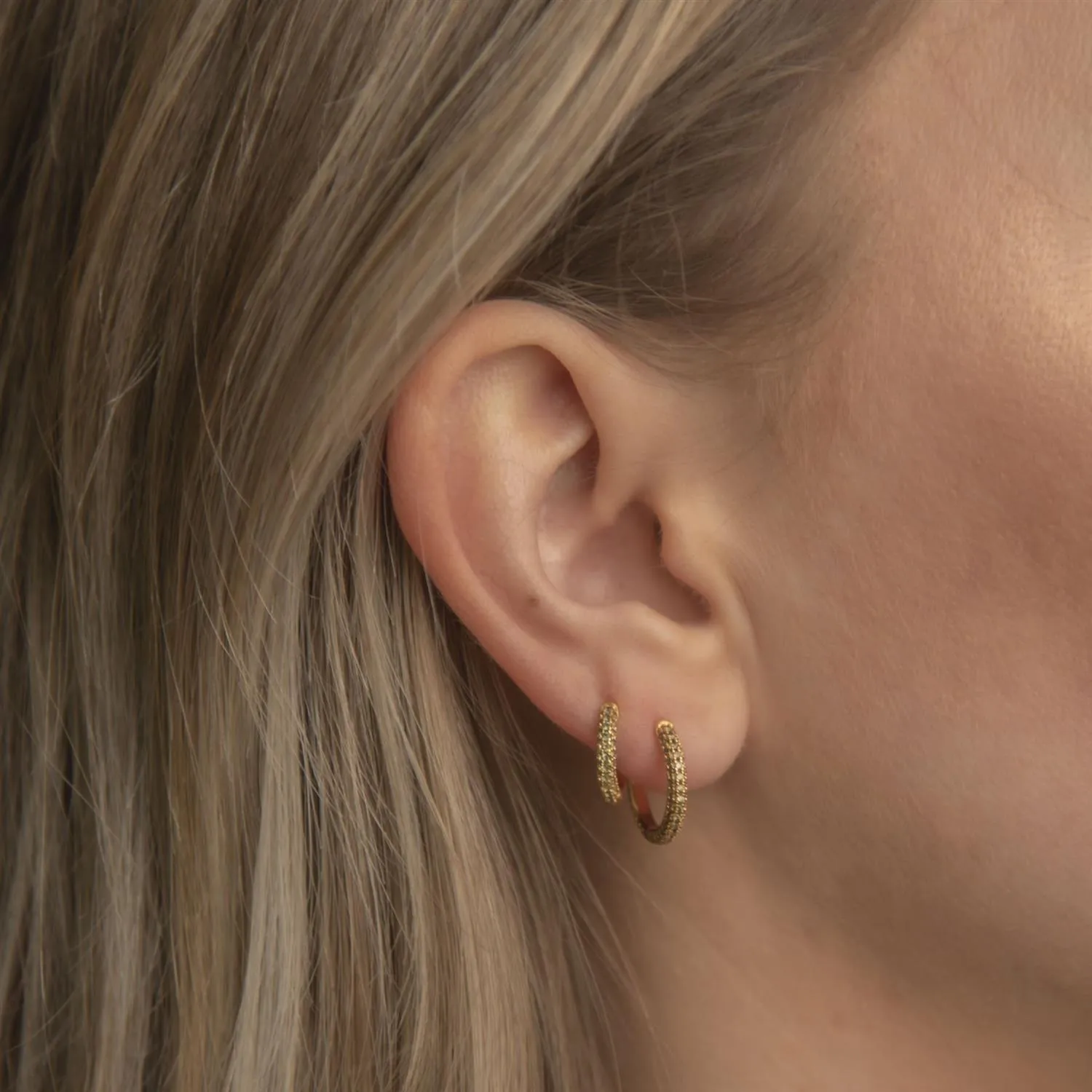 Emilia by Bon Dep - Medium Stone Covered Hoops - Army