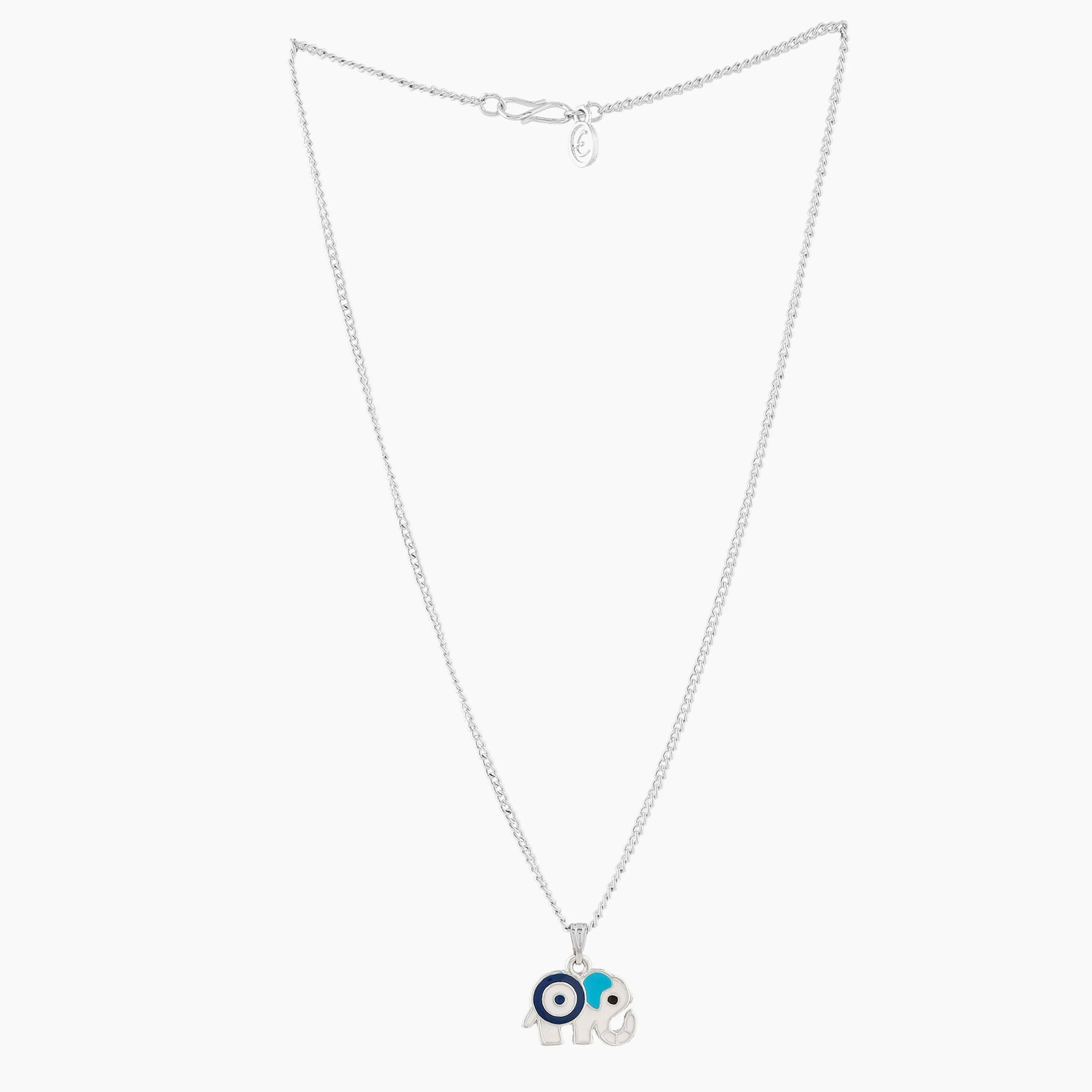 Estele Rhodium Plated Trendy Elephant Designer Evil Eye Charm Pendant with Navy Blue & White Enamel for Girls/Women