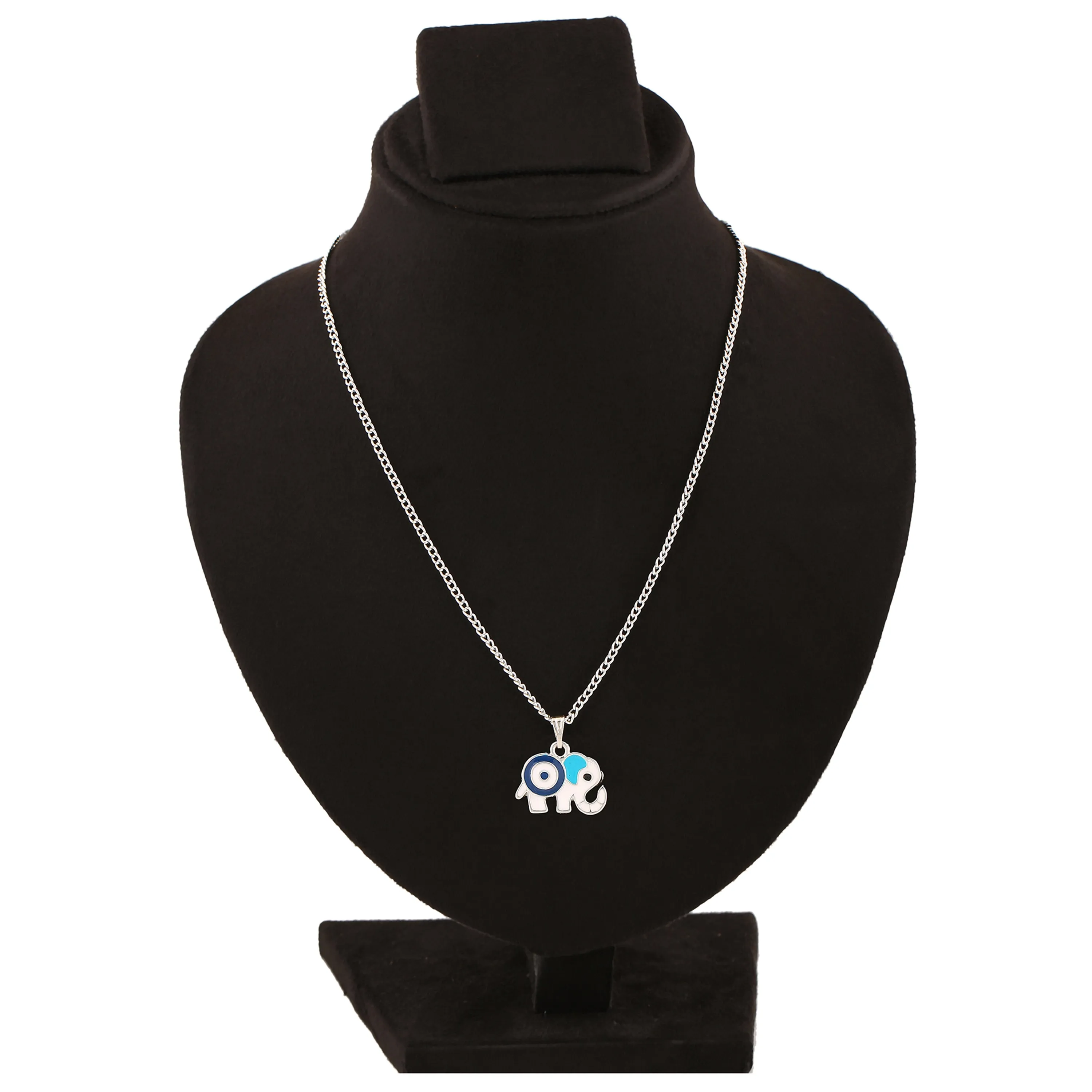 Estele Rhodium Plated Trendy Elephant Designer Evil Eye Charm Pendant with Navy Blue & White Enamel for Girls/Women