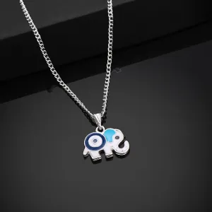 Estele Rhodium Plated Trendy Elephant Designer Evil Eye Charm Pendant with Navy Blue & White Enamel for Girls/Women