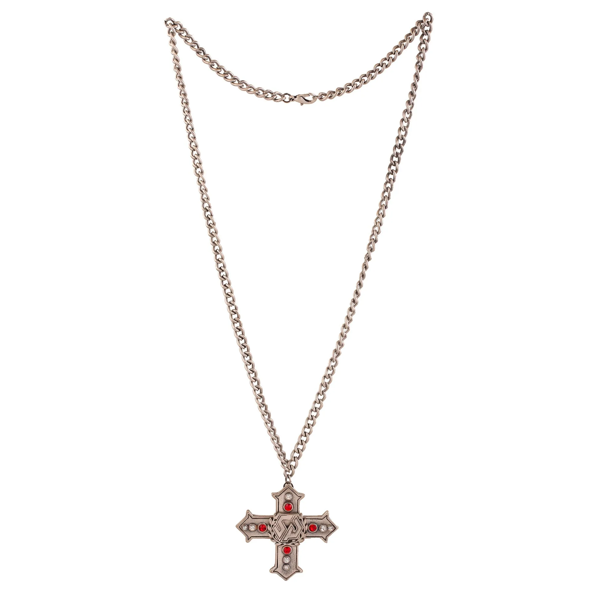 Estele Tin Oxidised Plated Charming Cross Designer Pendant Necklace with Red & White Stone for Women