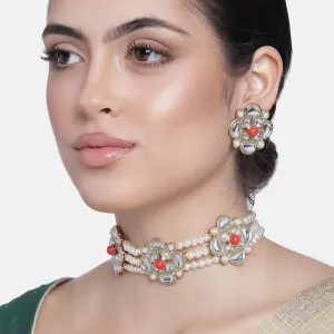 Estele Traditional Chokar Jewelry with Pearls Combination Necklace Set for Women and Girls