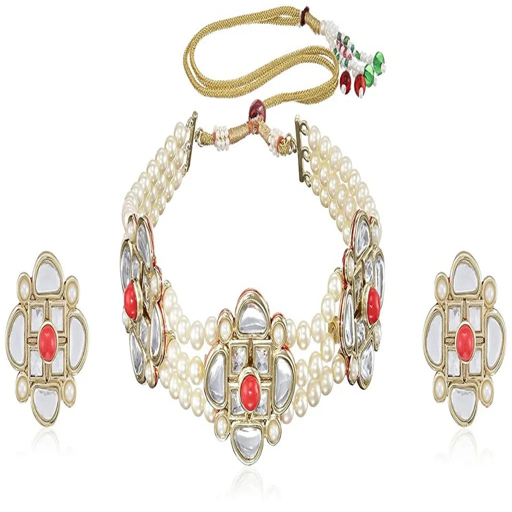 Estele Traditional Chokar Jewelry with Pearls Combination Necklace Set for Women and Girls