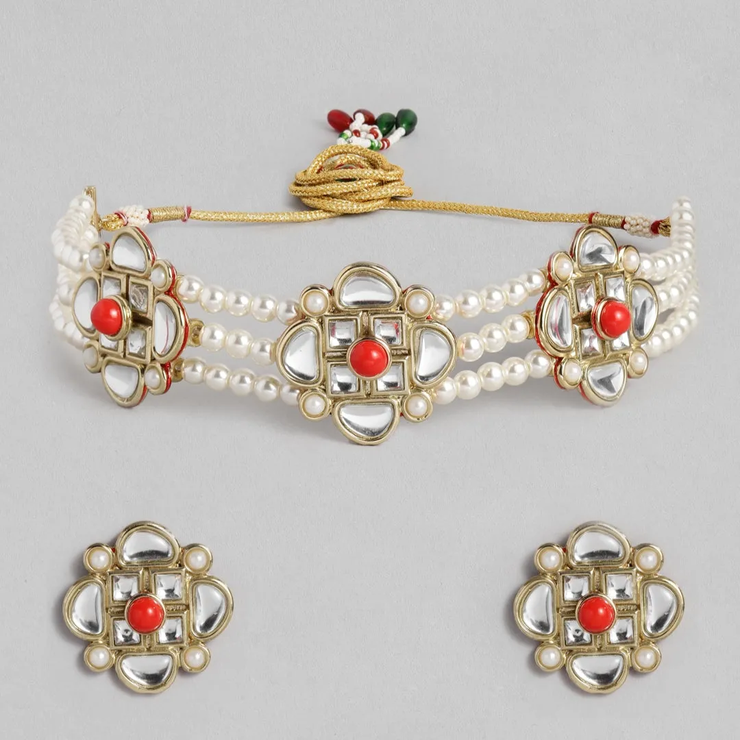 Estele Traditional Chokar Jewelry with Pearls Combination Necklace Set for Women and Girls