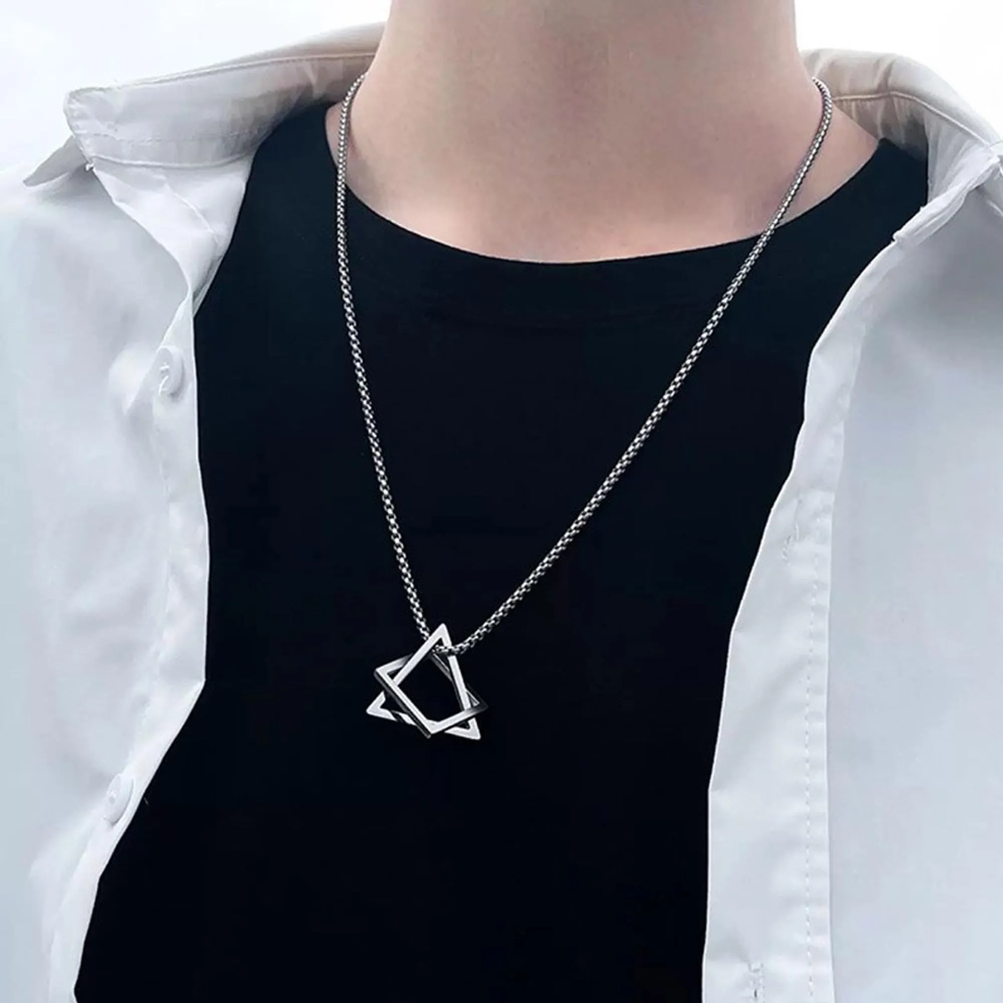 Fashion Frill Silver Chain For Men Geometric Stainless Steel Silver Necklace Pendant For Men Boys Girls Stylish New Pedant Unisex
