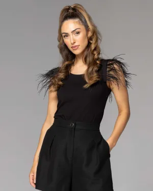 Feather Detail Top Black