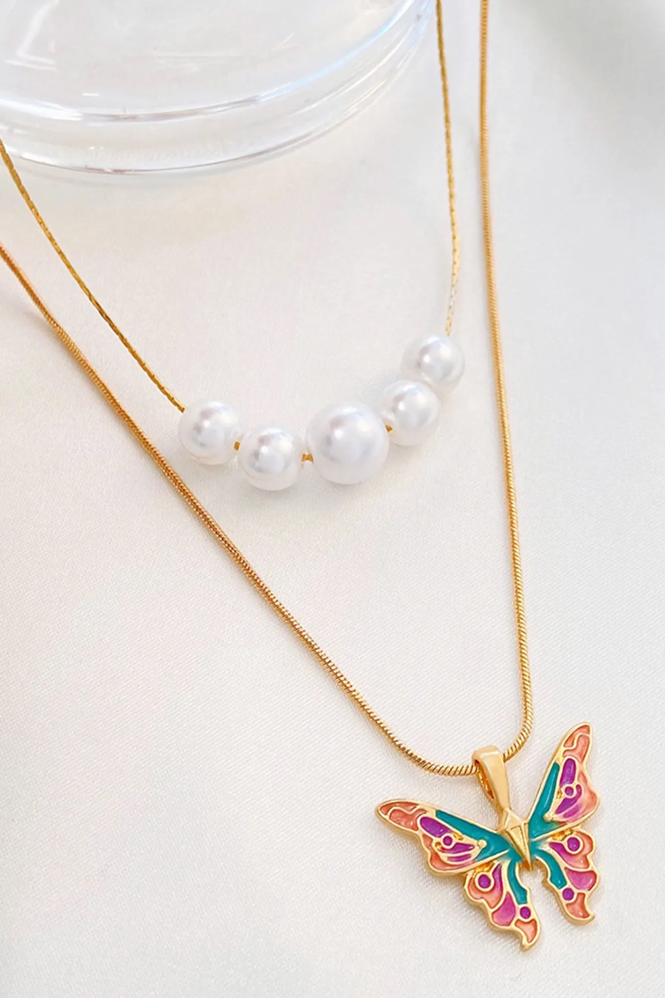 Flytonn-Valentine's Day gift Pearl Butterfly Double Layer Necklace
