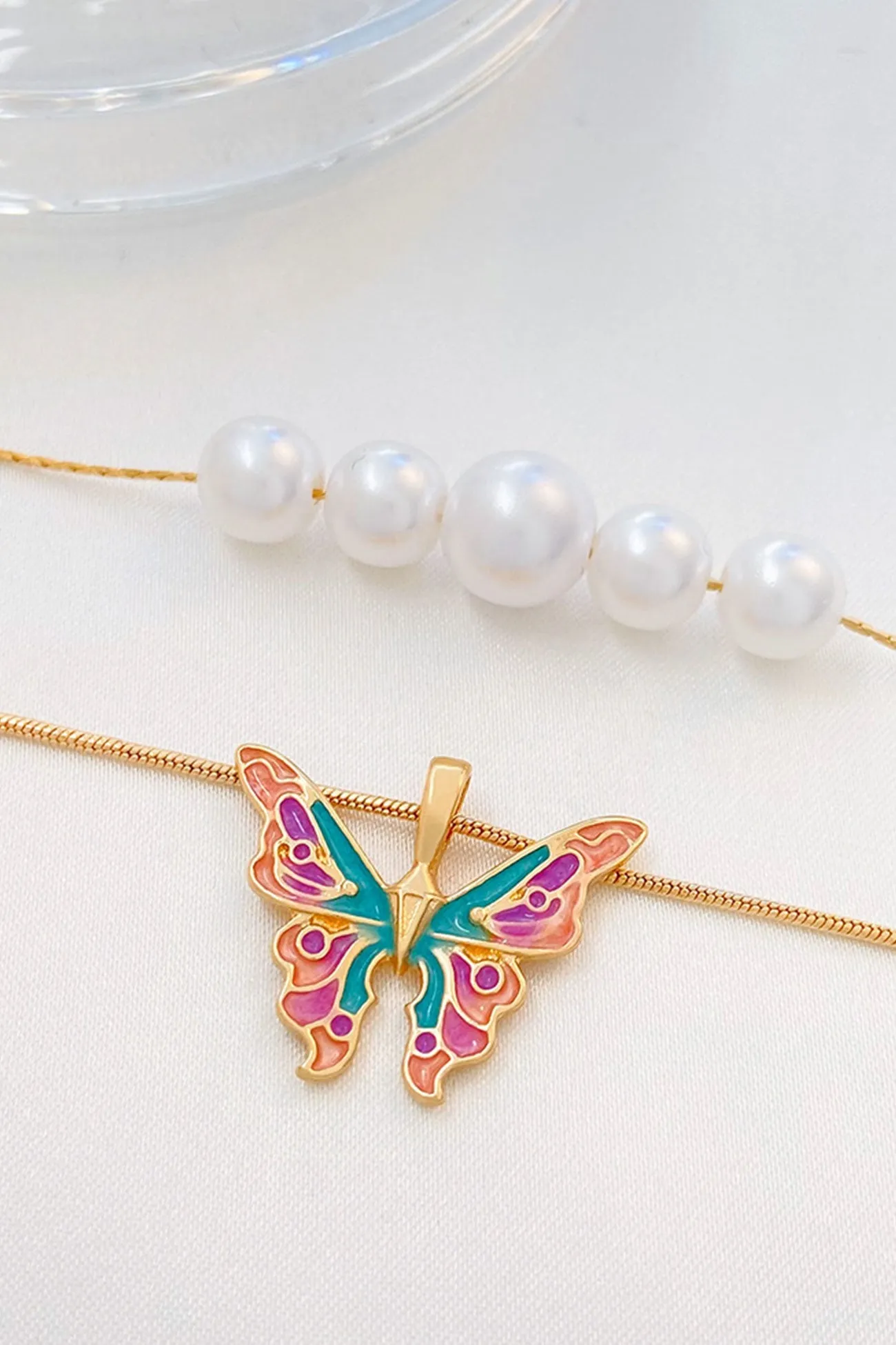 Flytonn-Valentine's Day gift Pearl Butterfly Double Layer Necklace