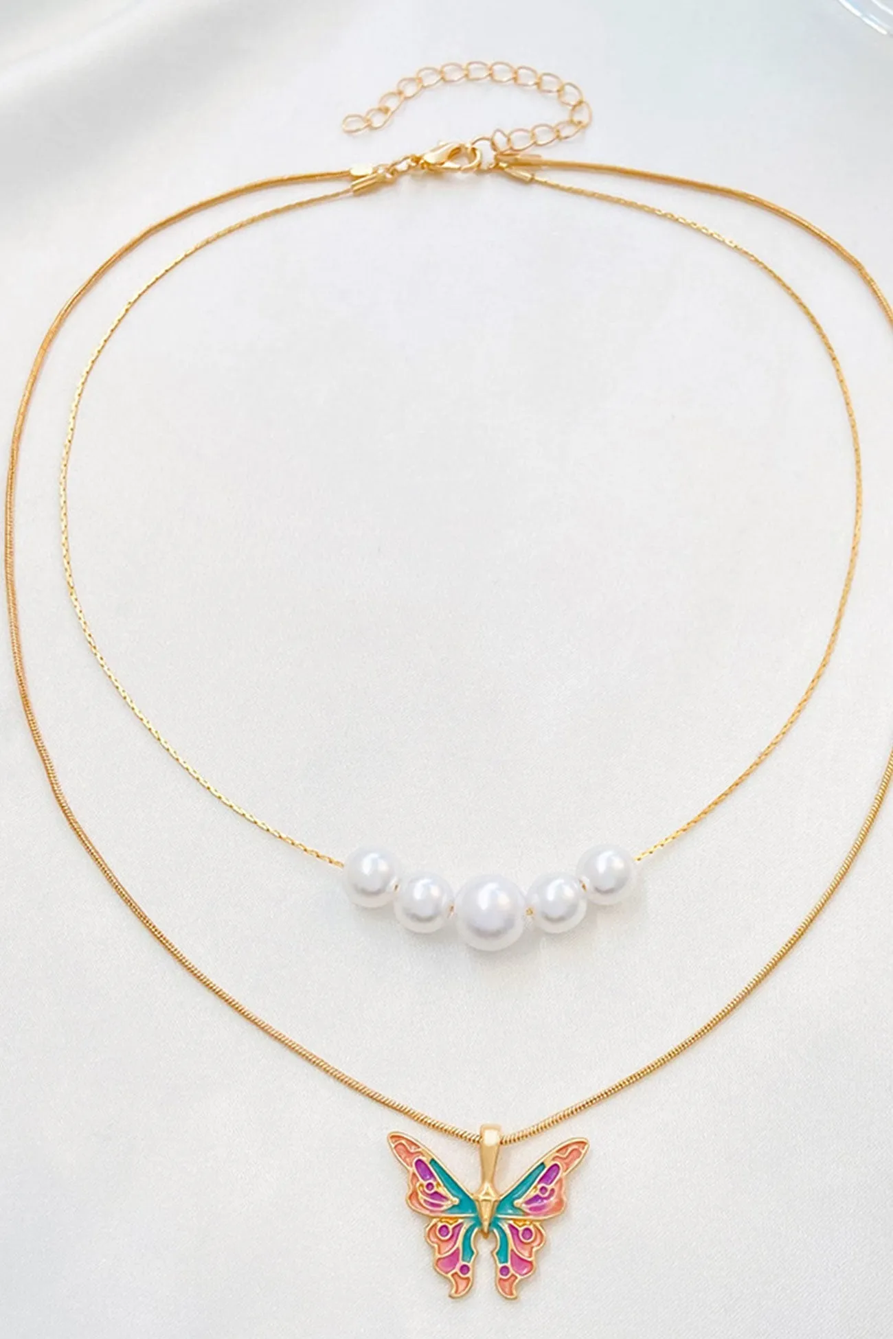 Flytonn-Valentine's Day gift Pearl Butterfly Double Layer Necklace