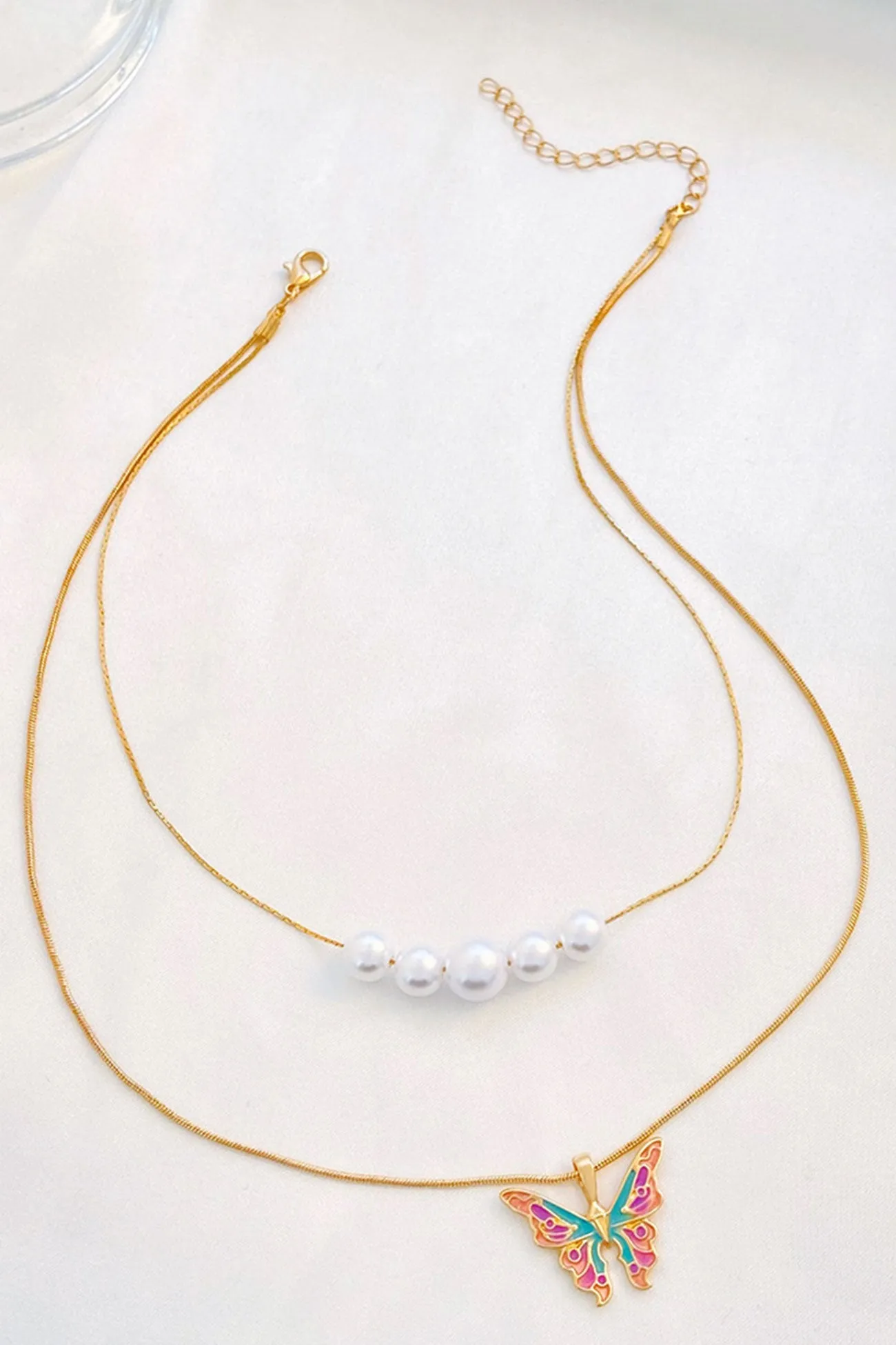Flytonn-Valentine's Day gift Pearl Butterfly Double Layer Necklace