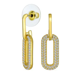 Geometric Dangle Chandelier Earrings with CZ in 14K Gold Plated Silver