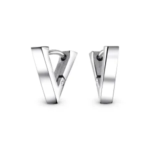 Geometric Triangle Black Silver Hoop Huggie Earrings for Men Stainless Steel