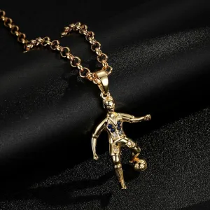 Gold Footballer Pendant Necklace 22 Inch 4mm Belcher Chain