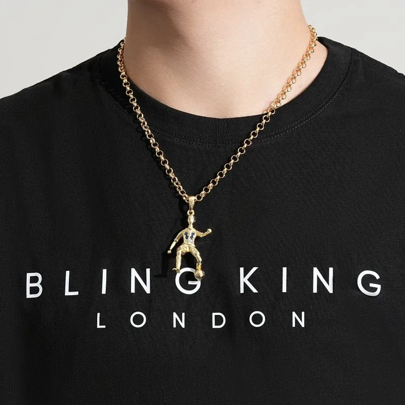 Gold Footballer Pendant Necklace 22 Inch 4mm Belcher Chain