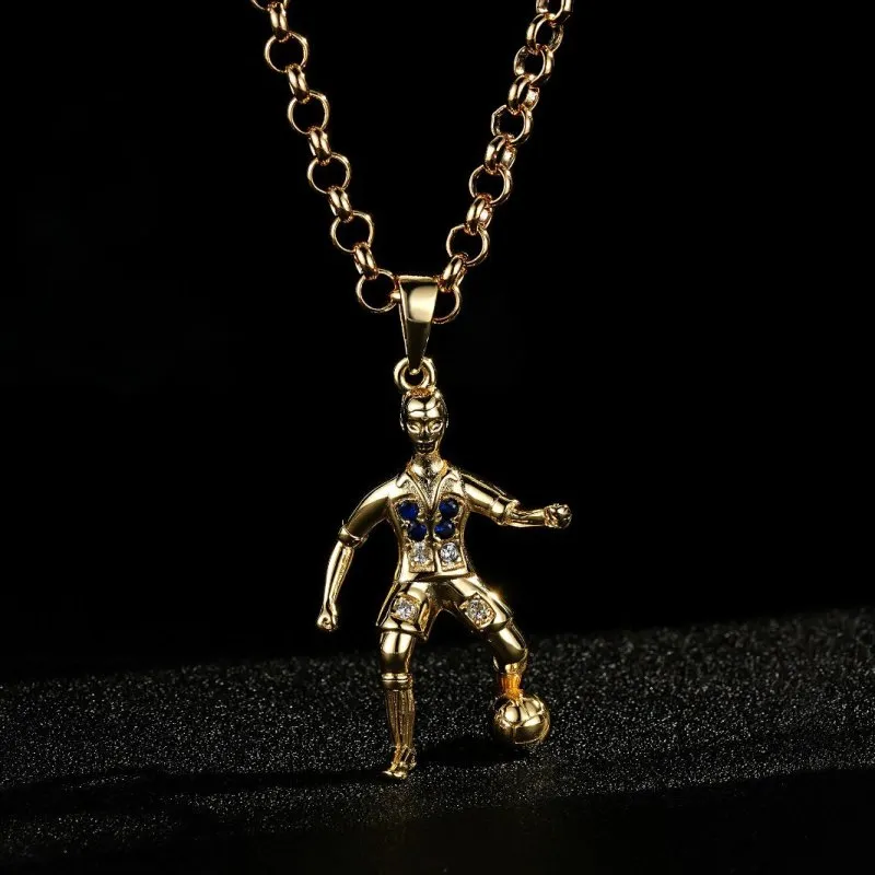 Gold Footballer Pendant Necklace 22 Inch 4mm Belcher Chain