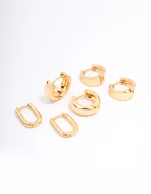 Gold Plated Basic Huggie Hoop Earring 6-Pack
