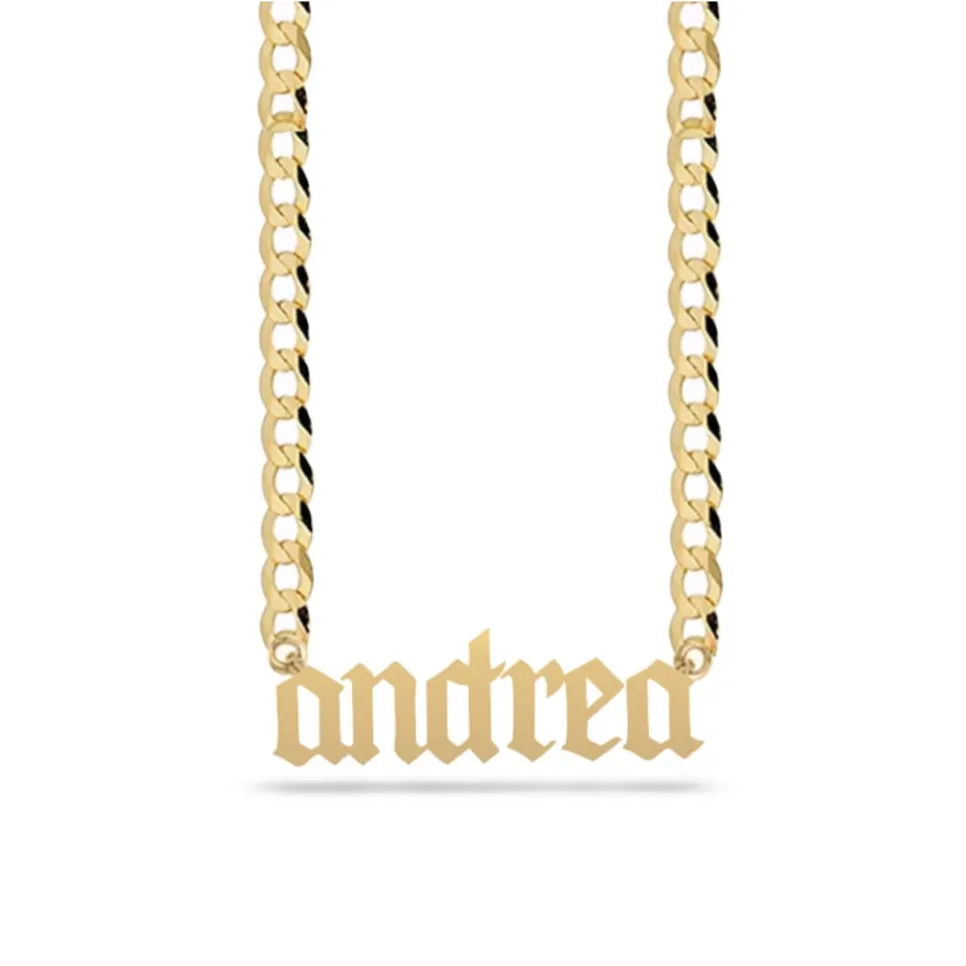 Gothic Solid Name Cuban Link Necklace