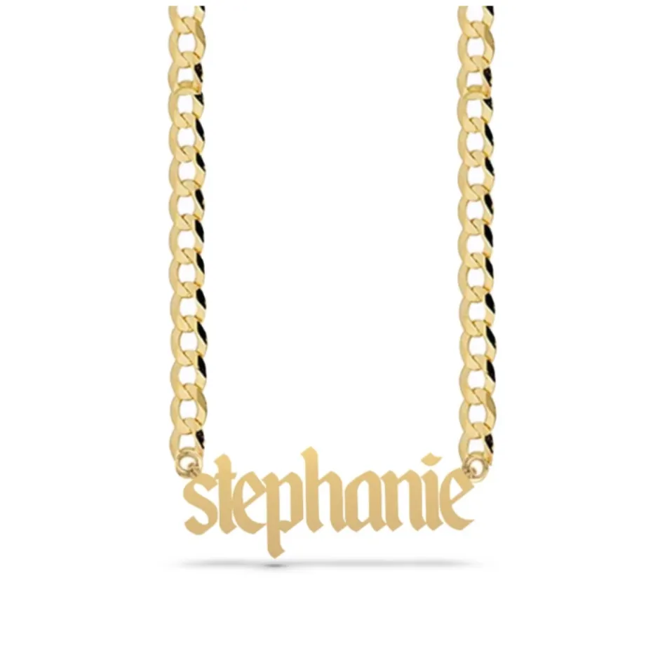 Gothic Solid Name Cuban Link Necklace