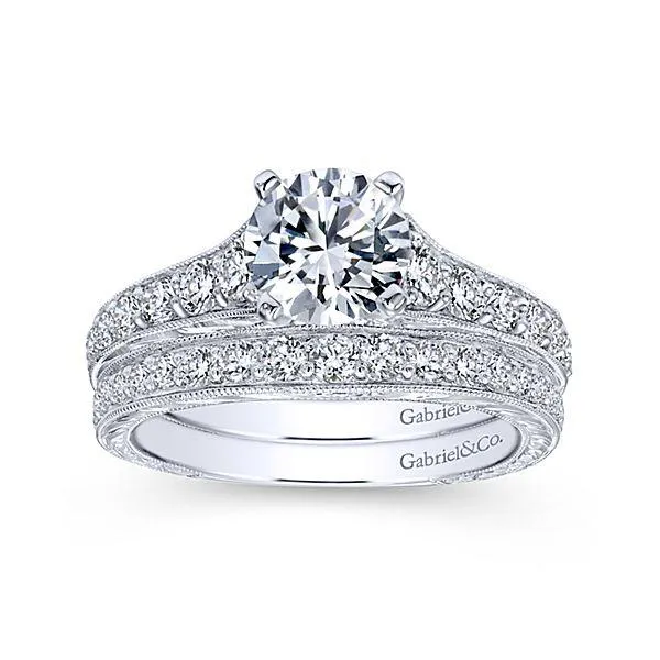 Graduated Engraved Shank Diamond Ring .47Cttw 14k Gold  47A