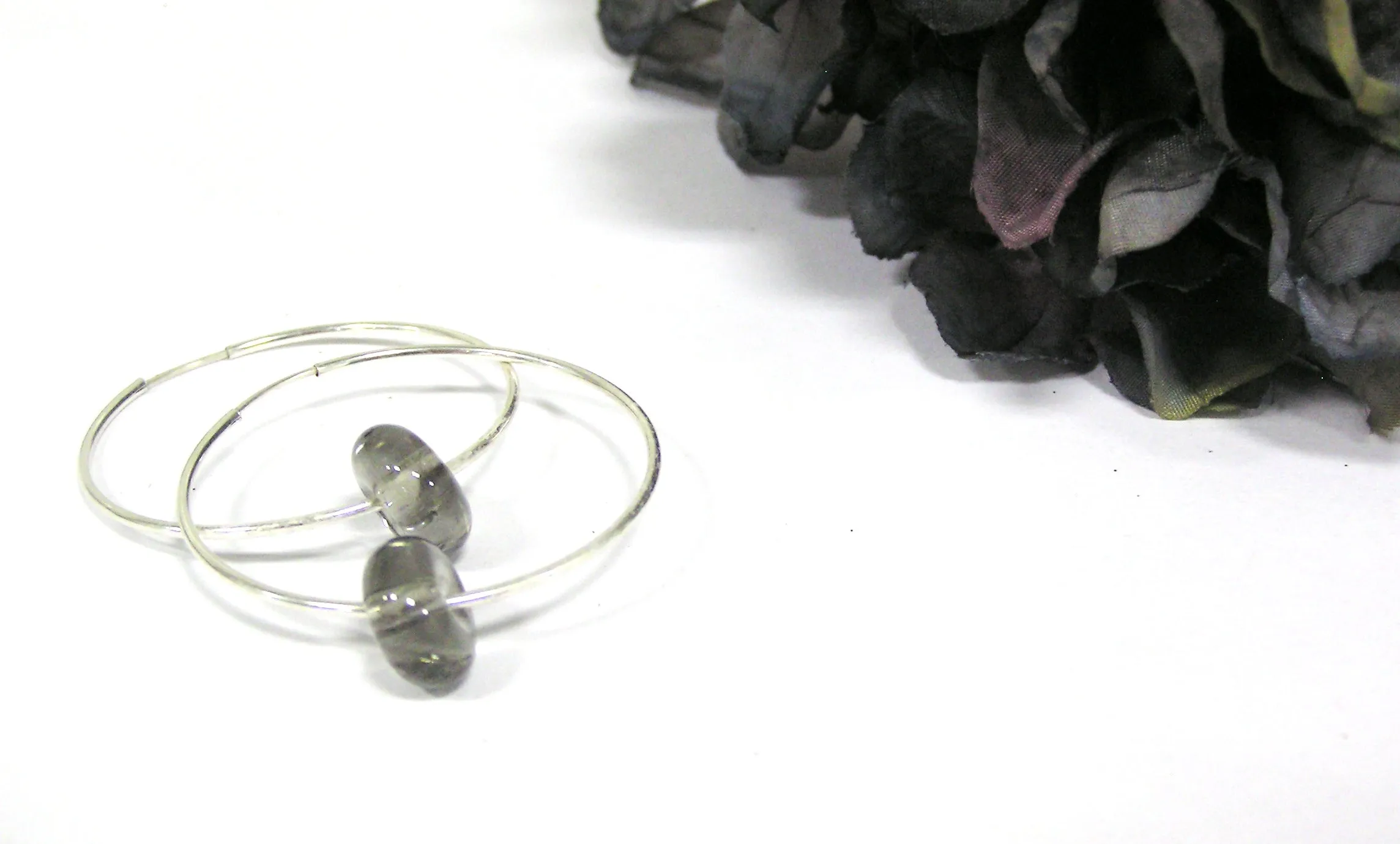 Gray Beaded Sterling Silver Hoop Earrings