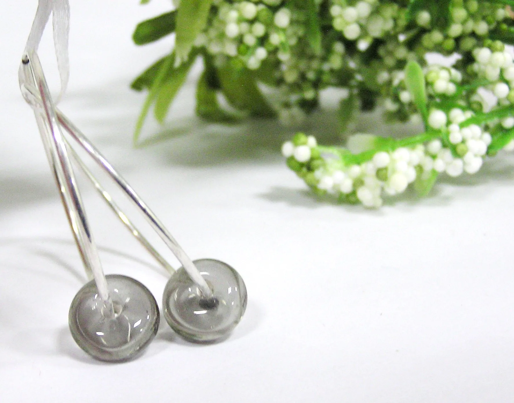 Gray Beaded Sterling Silver Hoop Earrings