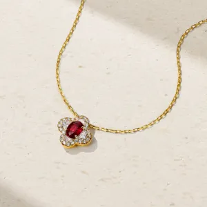 Half Moon Clover Ruby and Diamond Pendant