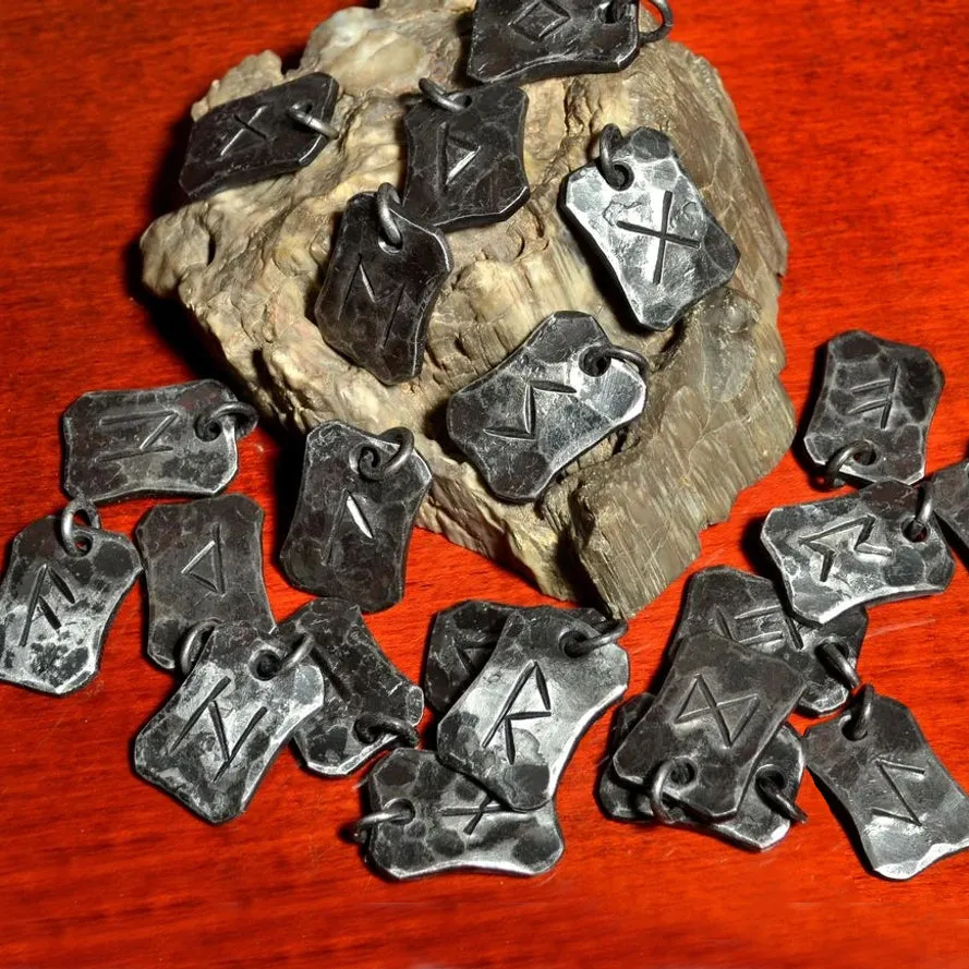 Hand Forged Steel Rune Pendants
