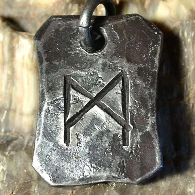 Hand Forged Steel Rune Pendants